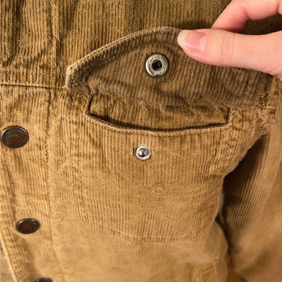 Vintage Y2K Faded Grunge Tan Cotton Corduroy Jacket Sherpa lining Streetwear - Picture 7 of 13